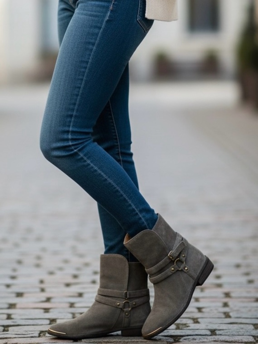 UGG Gray Suede Ankle Boots Brass Toe Detail Size 7